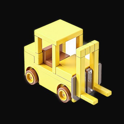 Yellow Toy Brick Forklift - Clay 2 - 3D icon from Toy Brick Vehicles - Clay
