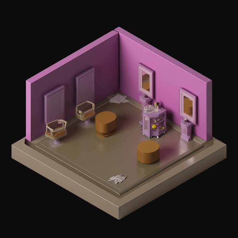 Plum Hair Salon with Mirror Stations - 3D icon from Isometric Clay Room Scenes