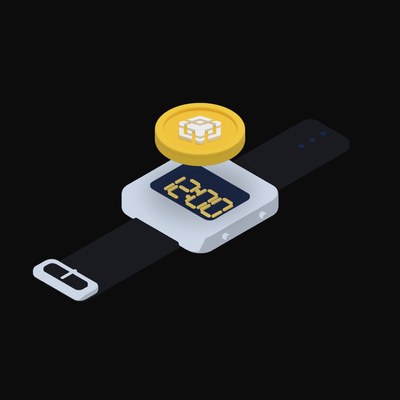 BNB Floating Over a Watch (Back) - illustration from Crypto & Currency Watch Float