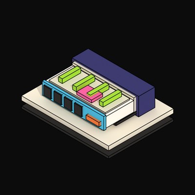 Cream Compute Sled Pulled Out of Its Frame - 3D icon from Neo Brutalist AI Hardware