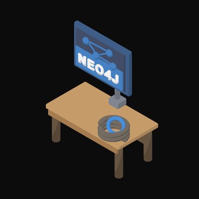 Neo4j Graph on a Swing Arm Monitor - illustration from Isometric Developer Stack Desks Icons