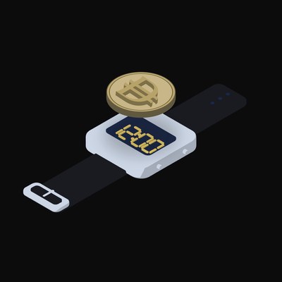 UAE Dirham Floating Over a Watch (Back) - illustration from Crypto & Currency Watch Float