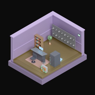 Muted Violet Recording Studio with a Mixing Desk - 3D icon from Isometric Room Blocks