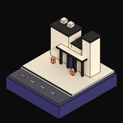 Fused Arts Megastructure with a Single Plum Entrance - 3D icon from Neo Brutalist Scenes