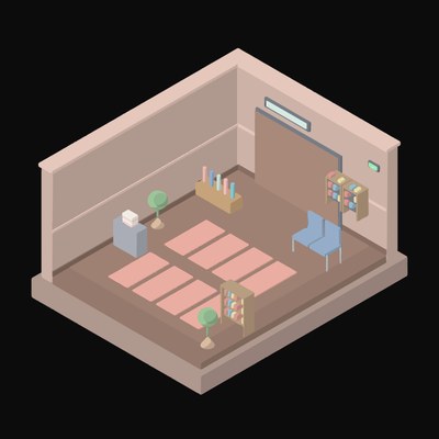 Blush Clay Yoga Studio with Rolled Mats - illustration from Isometric Room Block Icons