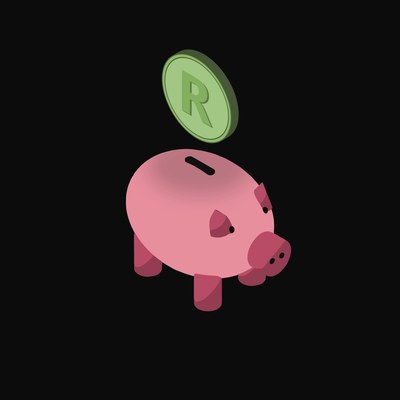South African Rand Floating Over a Piggy Bank - animated icon from Crypto & Currency Piggy Bank Float