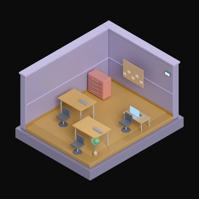 Soft Indigo Design Studio with Drawing Desks - 3D icon from Isometric Room Blocks