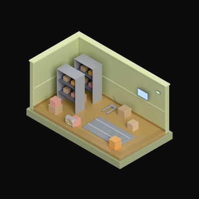Pale Olive Warehouse Bay with Pallet Racking - 3D icon from Isometric Room Blocks