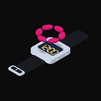 Polkadot Floating Over a Watch (Back) - illustration from Crypto & Currency Watch Float