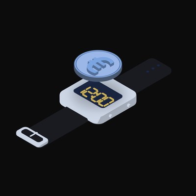 Euro Floating Over a Watch (Back) - illustration from Crypto & Currency Watch Float
