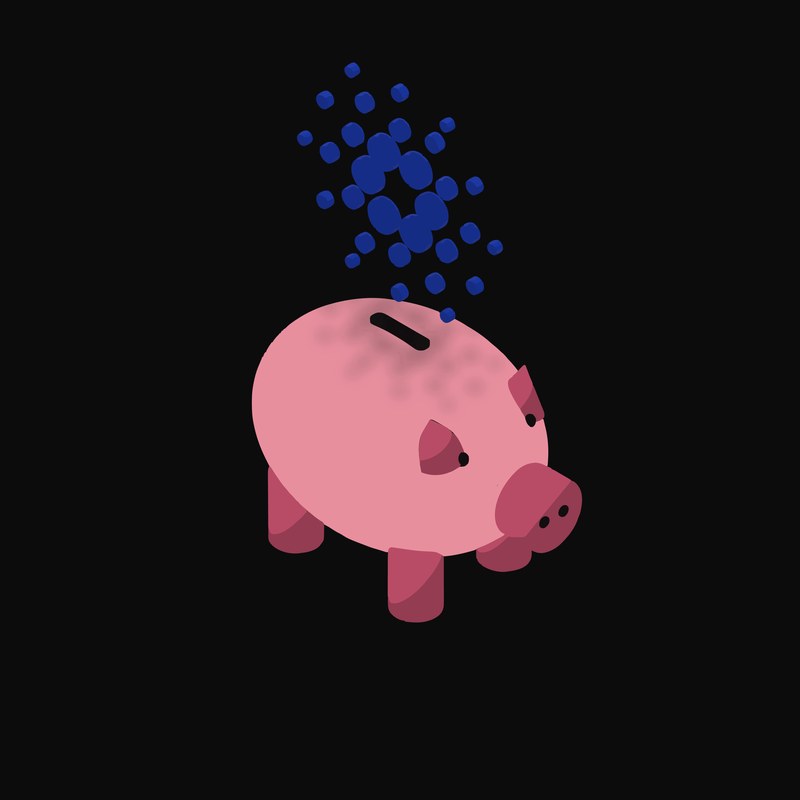 Cardano Floating Over a Piggy Bank - animated icon from Crypto & Currency Piggy Bank Float