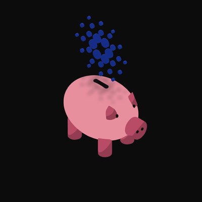 Cardano Floating Over a Piggy Bank - animated icon from Crypto & Currency Piggy Bank Float