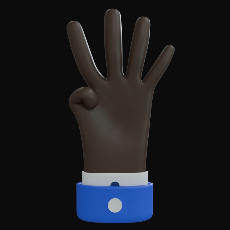 Black Four Fingers Business Hand 3D Icon - 3D icon from Business Hand Gestures 3D Icons