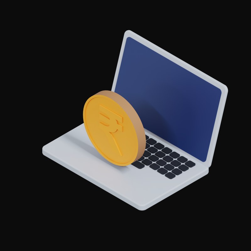 Indian Rupee Floating Over a Laptop - 3D icon from Crypto & Currency Laptop Float