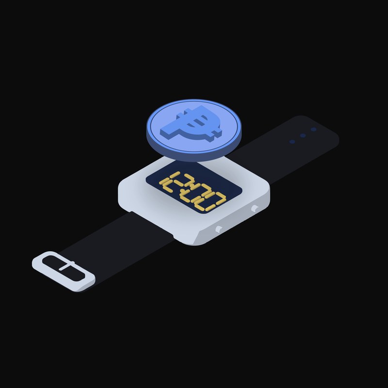 Philippine Peso Floating Over a Watch (Back) - illustration from Crypto & Currency Watch Float
