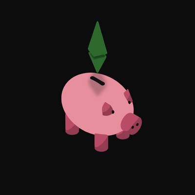 Ethereum Classic Floating Over a Piggy Bank - animated icon from Crypto & Currency Piggy Bank Float