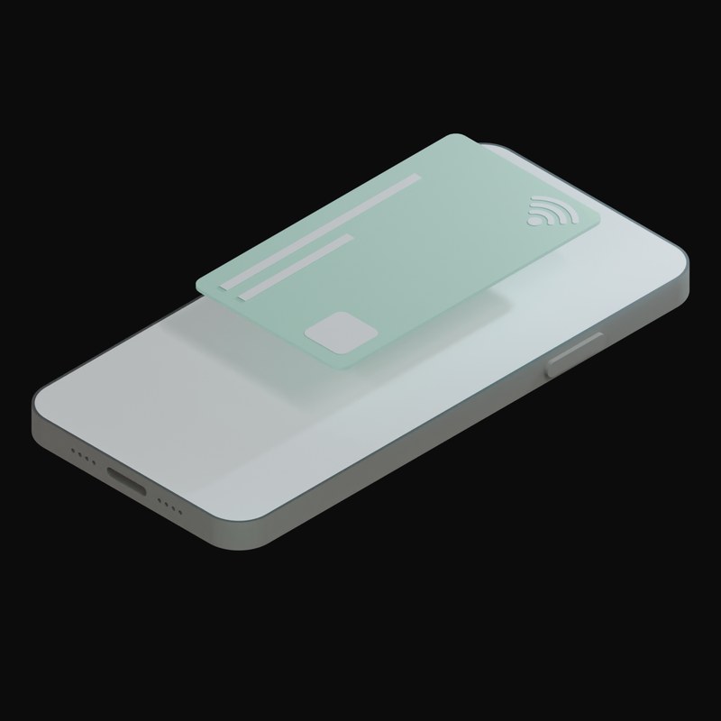 Mint Green Credit Card on a White Phone 3D Icon - 3D icon from Credit Card and Phone 3D Icons