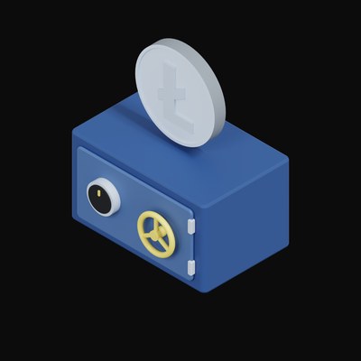 Litecoin Floating Over a Safe - 3D icon from Crypto & Currency Safe Float