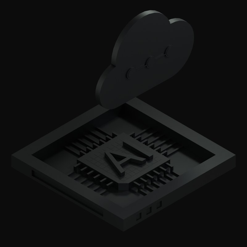 Black Glass AI Cloud Chip 3D Icon - 3D icon from AI Cloud Chips