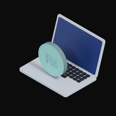 Pakistani Rupee Floating Over a Laptop - 3D icon from Crypto & Currency Laptop Float