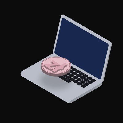 Polish Zloty Floating Over a Laptop (Back) - illustration from Crypto & Currency Laptop Float