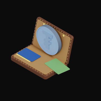 Mongolian Tugrik Floating Over a Wallet - 3D icon from Crypto & Currency Wallet Float