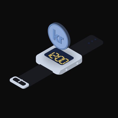 Norwegian Krone Floating Over a Watch - illustration from Crypto & Currency Watch Float