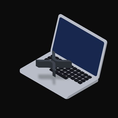 XRP Floating Over a Laptop (Back) - illustration from Crypto & Currency Laptop Float