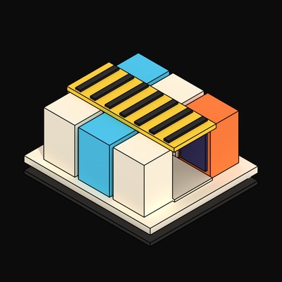 Yellow Hot Aisle Containment Over Two Rack Rows - 3D icon from Neo Brutalist AI Hardware