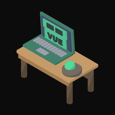 Vue Template Blocks on a Laptop - illustration from Isometric Developer Stack Desks Icons