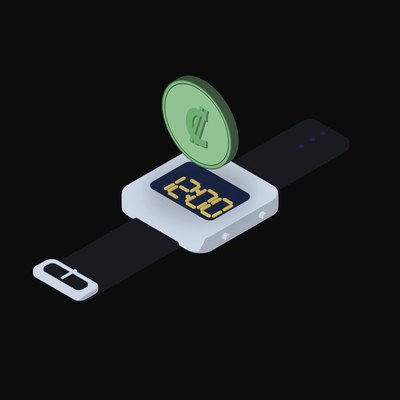 Costa Rican Colon Floating Over a Watch - illustration from Crypto & Currency Watch Float
