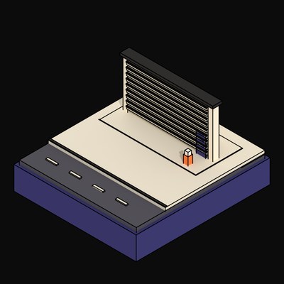Louvred Precast Cooling Wall with a Plum Service Gate - 3D icon from Neo Brutalist Scenes