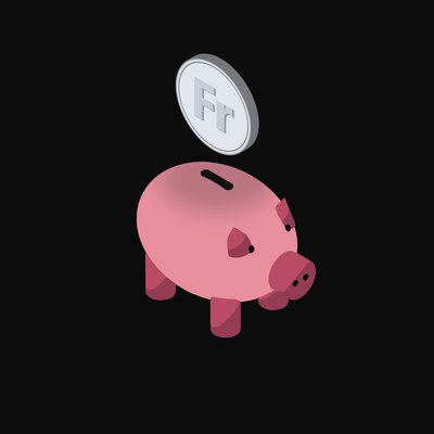 Swiss Franc Floating Over a Piggy Bank - animated icon from Crypto & Currency Piggy Bank Float