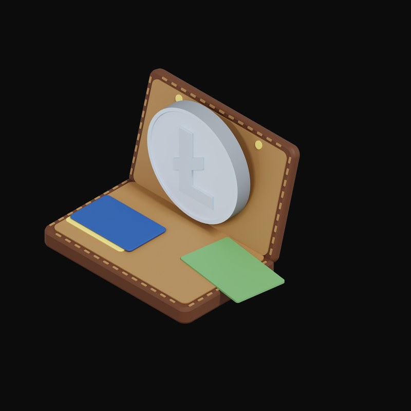 Litecoin Floating Over a Wallet - 3D icon from Crypto & Currency Wallet Float