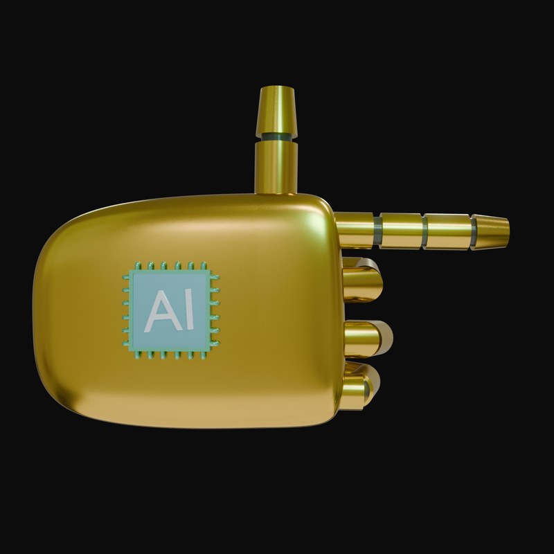Gold Pointing Right Robot Hand 3D Icon - 3D icon from Robot Hand Gestures 3D Icons