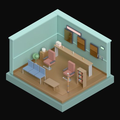 Soft Teal Barbershop with Two Barber Chairs - 3D icon from Isometric Room Blocks