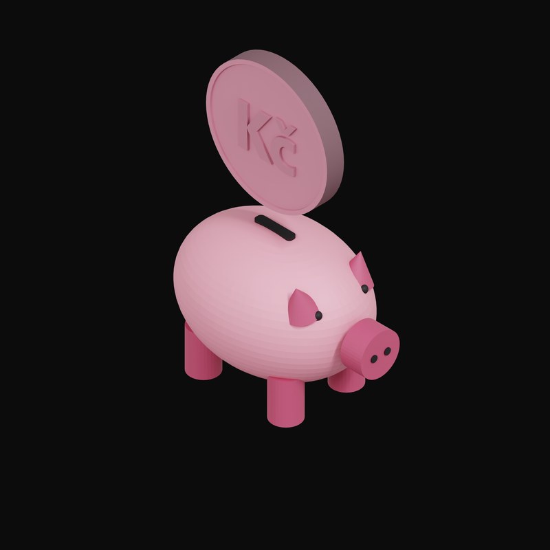 Czech Koruna Floating Over a Piggy Bank - 3D icon from Crypto & Currency Piggy Bank Float