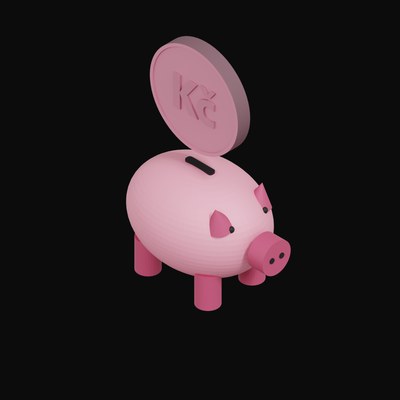 Czech Koruna Floating Over a Piggy Bank - 3D icon from Crypto & Currency Piggy Bank Float