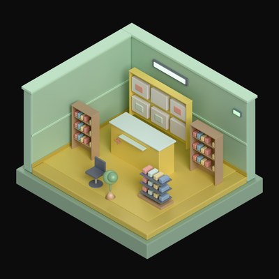 Muted Mint Pharmacy with a Drawer Wall - 3D icon from Isometric Room Blocks
