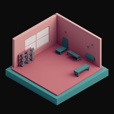 Charcoal Gym Floor with a Dumbbell Rack - 3D icon from Isometric Clay Room Scenes