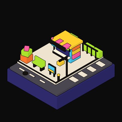 Cyan Newsstand Kiosk with a Serving Hatch - illustration from Neo Brutalist High Street Icons