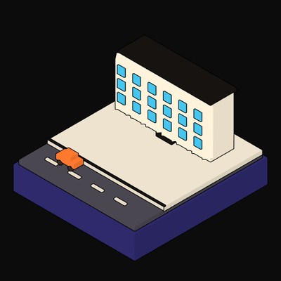 Chamfered Oriel Office Block with a Cyan Window Rhythm - illustration from Neo Brutalist Scenes Icons