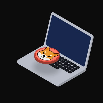 Shiba Inu Floating Over a Laptop (Back) - illustration from Crypto & Currency Laptop Float