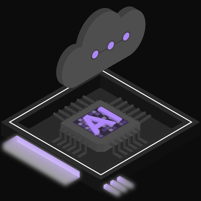 Black and Purple AI Cloud Chip Icon - illustration from AI Cloud Chip Icons