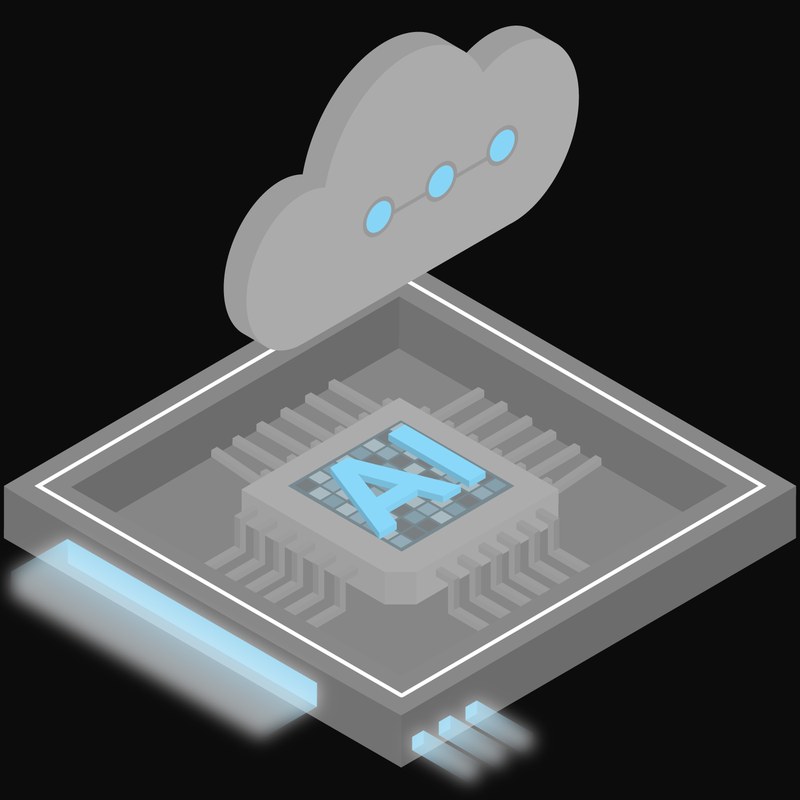 Grey and Light Blue AI Cloud Chip Icon - illustration from AI Cloud Chip Icons