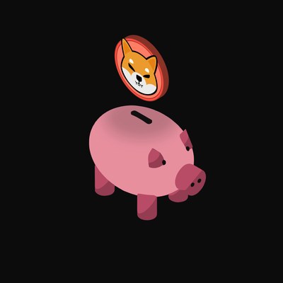 Shiba Inu Floating Over a Piggy Bank - animated icon from Crypto & Currency Piggy Bank Float