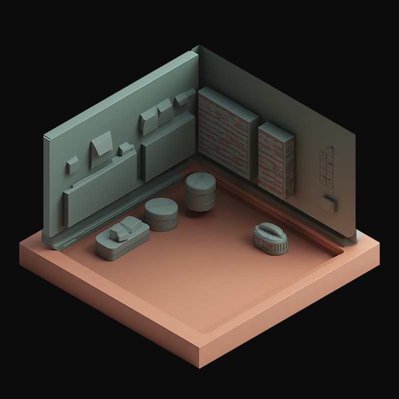Green Supermarket Aisle with Shelf Runs - 3D icon from Isometric Clay Room Scenes