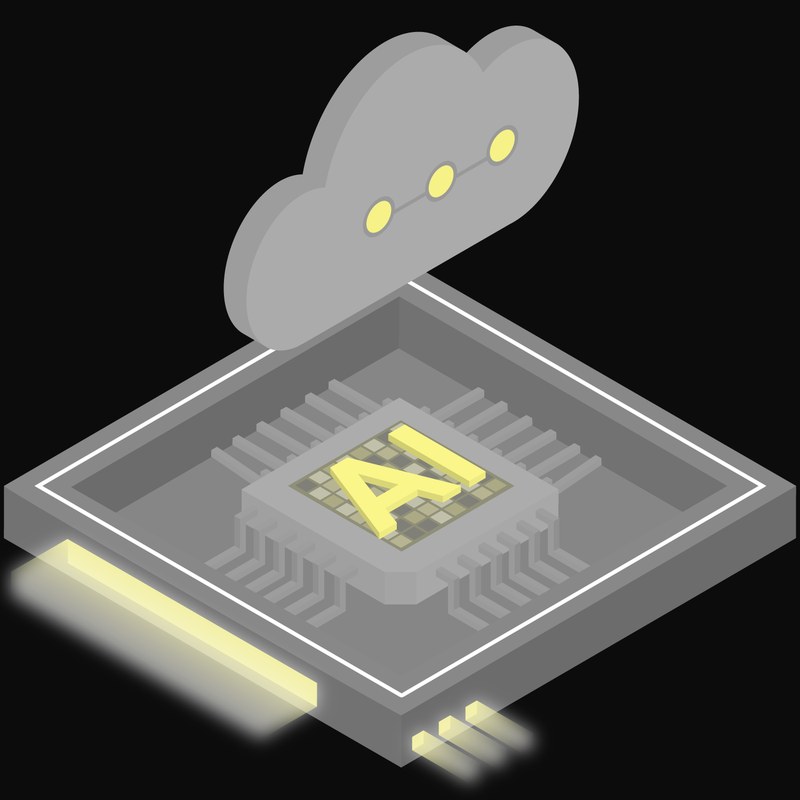Grey and Yellow AI Cloud Chip Icon - illustration from AI Cloud Chip Icons