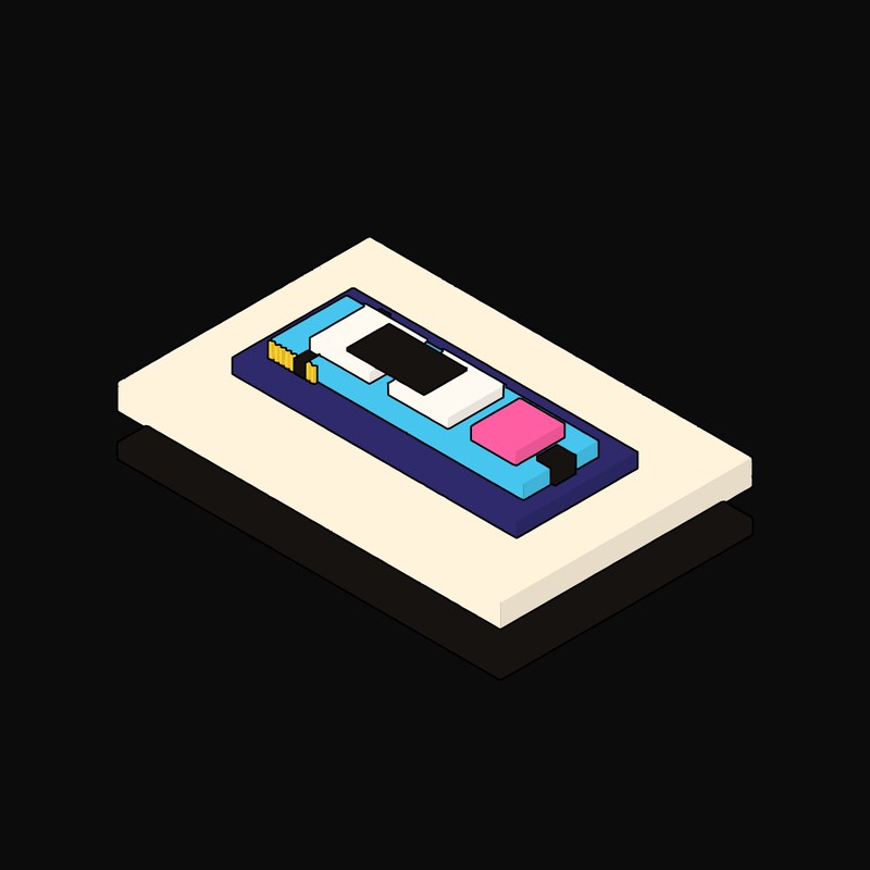 Cyan Solid State Drive on a Plum Pad - illustration from Neo Brutalist AI Hardware Icons