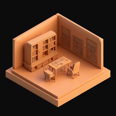 Forest Green Bookstore with Tall Shelves - 3D icon from Isometric Clay Room Scenes